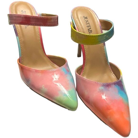 JustFab Pointed Toe Rainbow Colored Heels - Picture 3 of 7